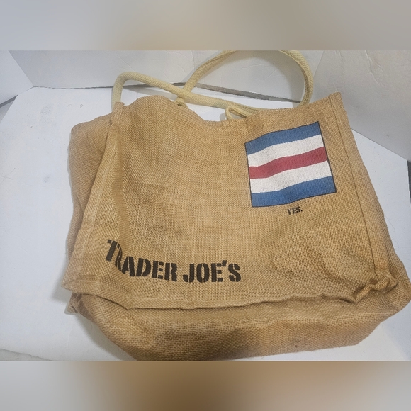 Trader Joes Reusable Jute Large Shopping Tote Bag C Charlie Flag - Retired - Picture 1 of 4